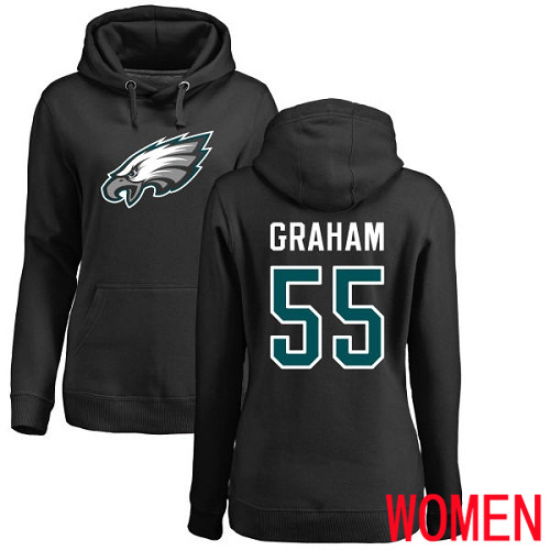 Women Philadelphia Eagles #55 Brandon Graham Black Name and Number Logo NFL Pullover Hoodie Sweatshirts->women nfl jersey->Women Jersey